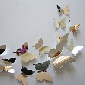 New Arrive Mirror Sliver 3D Butterfly Wall Stickers