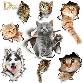 Hole View Cat Dog 3D Wall Sticker